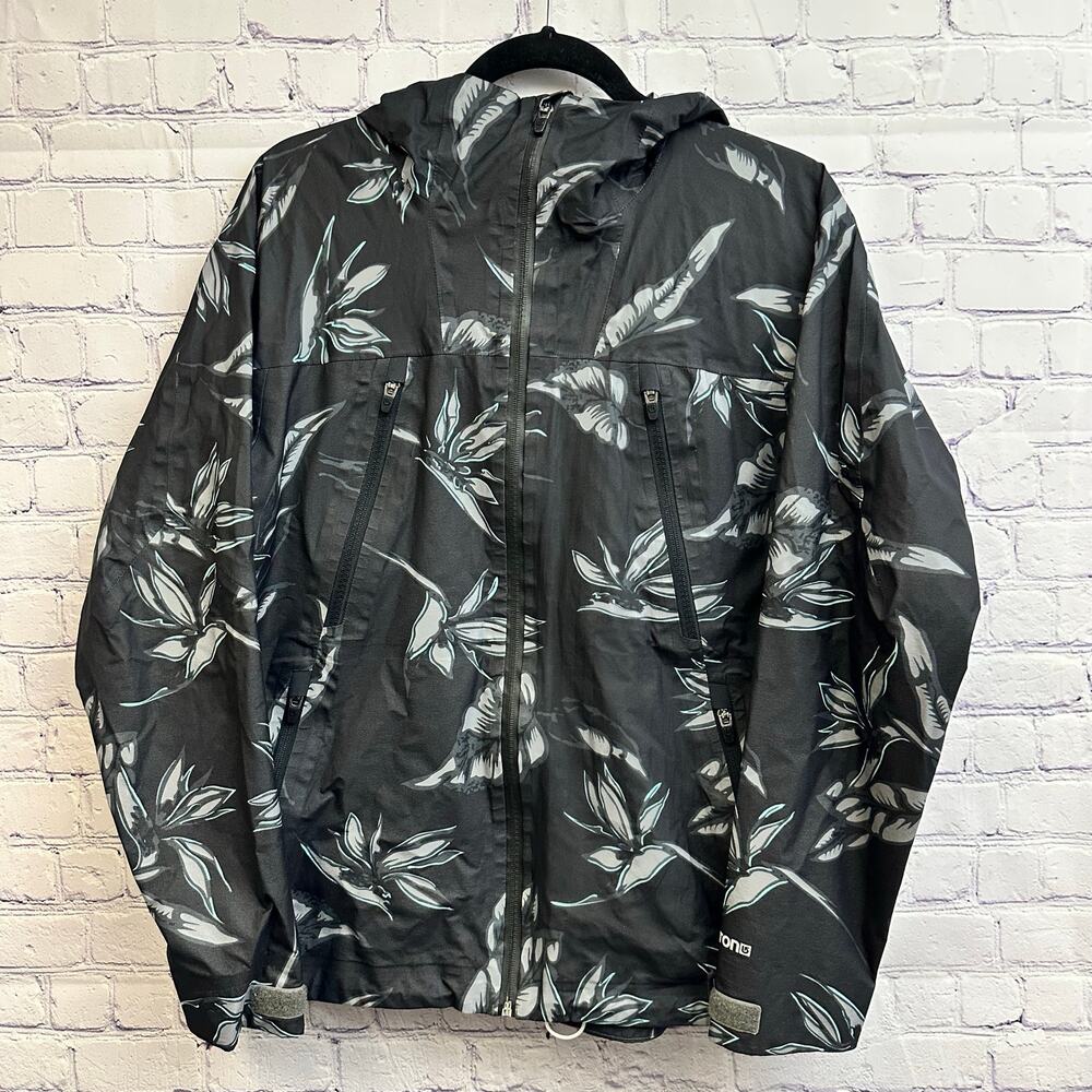 Burton Black & White Floral Hooded Jacket Women's Small Lightweight Layering